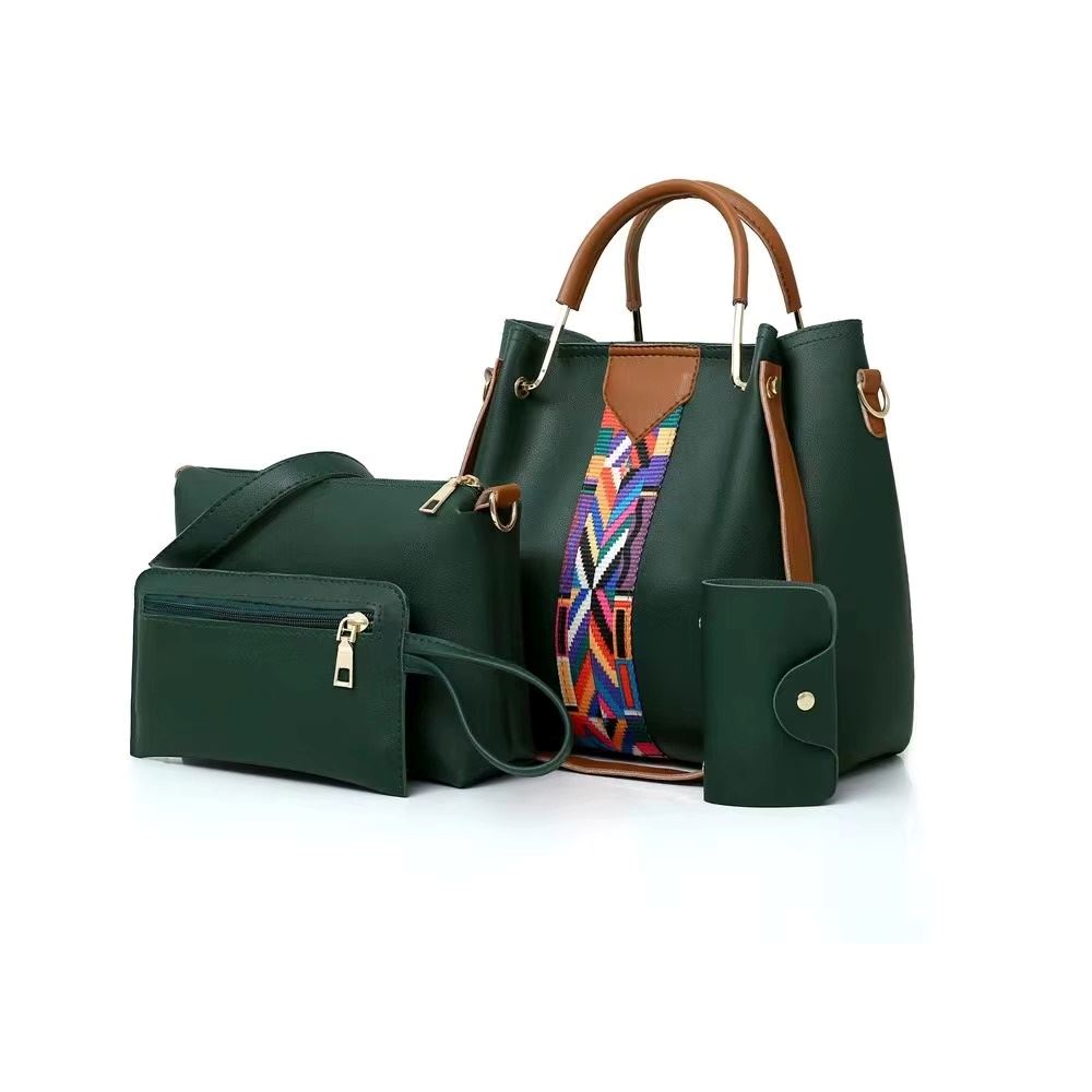 Juego de una cartera o bolso de hombro un monedero billetera 4 pcs - Verde